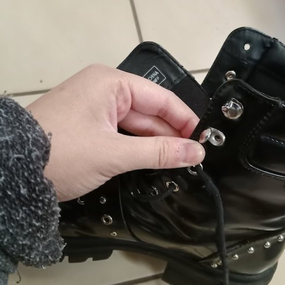 Vero Moda Black Combat Lace-Up Boots with Belt Detail - US 7 / UK 5 / EUR 38 - Picture 8 of 15